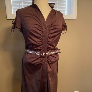 Brown midi button front dress